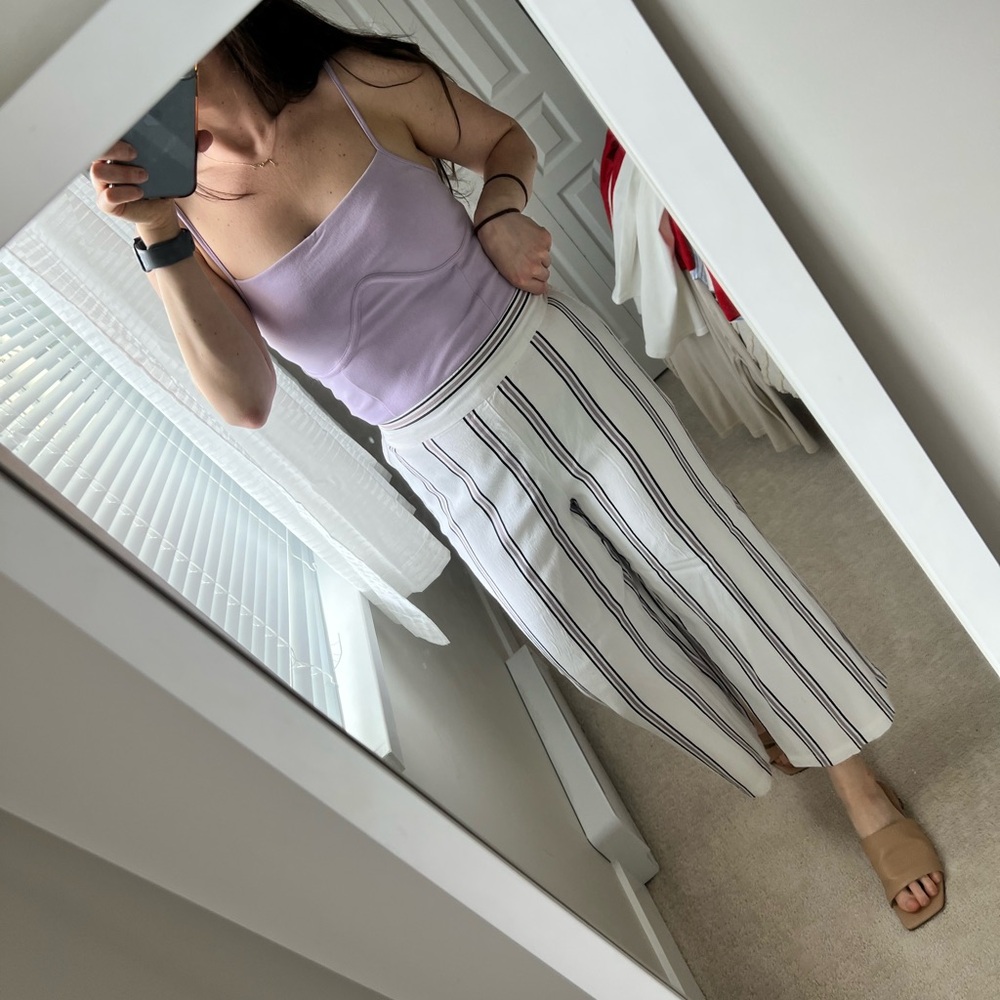 Striped White and Black Women's Pants